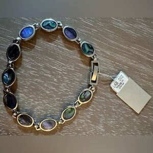 Silver Abalone Shell Oval Link Bracelet - Iridescent - Boho